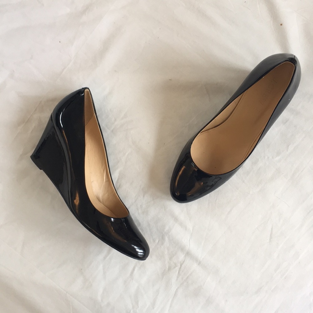 J. Crew black patent wedges